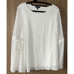 Plus Size 22/24 Long Bell Sleeve White Polka Dot Chiffon Top/blouse Lane Bryant